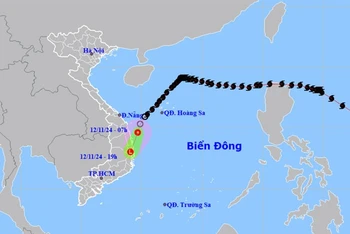 Vị trí và hướng di chuyển của áp thấp nhiệt đới (suy yếu từ bão số 7). (Nguồn: nchmf.gov.vn)