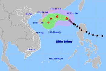 Vị trí và hướng di chuyển của bão số 8. (Nguồn: nchmf.gov.vn)