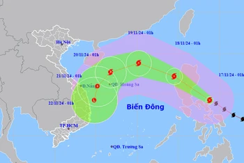 Vị trí và hướng di chuyển của bão Man-yi. (Nguồn: nchmf.gov.vn)