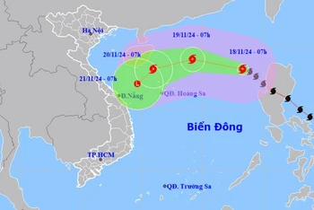 Vị trí và hướng di chuyển của bão số 9. (Nguồn: nchmf.gov.vn)