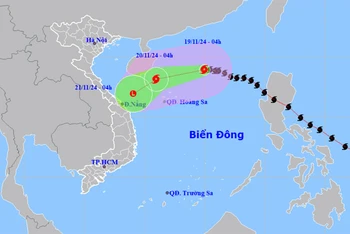 Vị trí và hướng di chuyển của bão số 9. (Nguồn: nchmf.gov.vn)