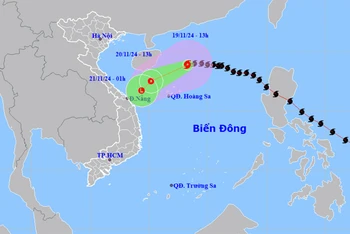 Vị trí và hướng di chuyển của bão số 9. (Nguồn: nchmf.gov.vn)