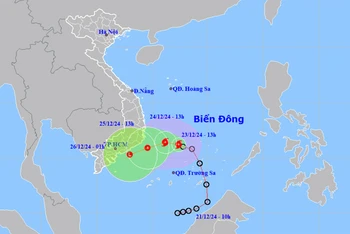 Vị trí và hướng di chuyển của bão số 10. (Nguồn: nchmf.gov.vn)