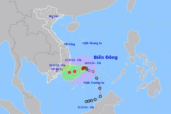 Vị trí và hướng di chuyển của bão số 10. (Nguồn: nchmf.gov.vn)