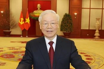 Tổng Bí thư Ban chấp hành Trung ương Đảng Cộng sản Việt Nam Nguyễn Phú Trọng gửi lời chúc năm mới (Ảnh: Trí Dũng/TTXVN)