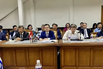 Bộ trưởng Xây dựng Việt Nam Nguyễn Thanh Nghị, đồng Chủ tịch Ủy ban liên chính phủ Việt Nam-Cuba, tại phiên khai mạc kỳ họp. (Ảnh: Mai Phương/TTXVN)
