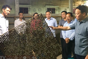 Bí thư Tỉnh ủy Yên Bái Đỗ Đức Duy thăm mô hình sản xuất tằm giống tại xã Việt Thành, huyện Trấn Yên. (Ảnh: THANH SƠN)