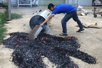 Làm than sinh học (biochar) từ vỏ quả ca-cao.