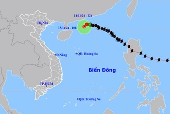 Vị trí và hướng di chuyển của áp thấp nhiệt đới (suy yếu từ bão số 8). (Nguồn: nchmf.gov.vn)