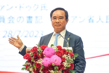 Ủy viên Trung ương Đảng, Bí thư Tỉnh ủy Long An Nguyễn Văn Được phát biểu tại Hội nghị xúc tiến đầu tư Nhật Bản 2023.