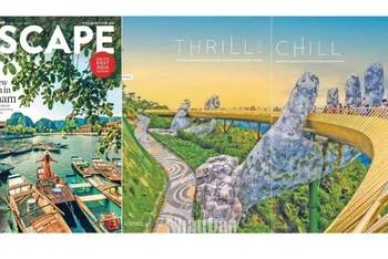 Escape đã dành hẳn 2 trang lớn để đăng tải hình ảnh lung linh của cây Cầu Vàng, Đà Nẵng. 