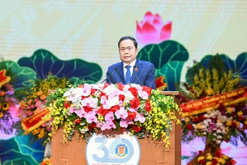 Chủ tịch Quốc hội Trần Thanh Mẫn phát biểu tại Lễ kỷ niệm. (Ảnh: DUY LINH)