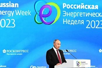 Tổng thống Nga Vladimir Putin phát biểu tại phiên toàn thể Diễn đàn quốc tế “Tuần năng lượng Nga”. (Ảnh: KREMLIN.RU)