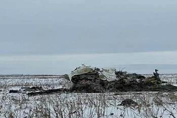Hiện trường vụ rơi máy bay Il-76 ở vùng Belgorod. (Ảnh: RT)