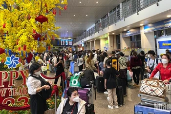 Hành khách đi và đến sân bay Tân Sơn Nhất những ngày cao điểm Tết 2023.