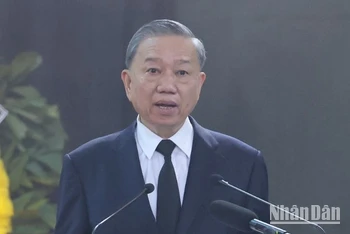 Chủ tịch nước Tô Lâm, Trưởng Ban Lễ tang đọc Lời điếu tại Lễ truy điệu Tổng Bí thư Nguyễn Phú Trọng. (Ảnh: ĐĂNG KHOA)