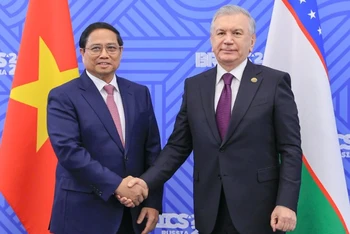 Thủ tướng Chính phủ Phạm Minh Chính và Tổng thống Uzbekistan Shavkat Mirziyoyev (Ảnh: Nhật Bắc/VGP)