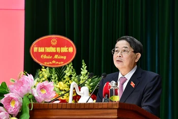 Đồng chí Nguyễn Đức Hải, Ủy viên Ban chấp hành Trung ương Đảng, Phó Chủ tịch Quốc hội phát biểu chỉ đạo tại hội nghị.