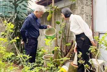 Cán bộ y tế giám sát sát ổ bọ gậy trên địa bàn huyện Quốc Oai (Thành phố Hà Nội).