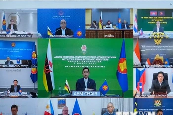 Điểm cầu các nước ASEAN tham dự hội nghị. (Ảnh: Trần Việt/TTXVN)
