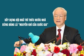 Tổng Bí thư Nguyễn Phú Trọng với các đại biểu dự Lễ kỷ niệm. (Ảnh: ĐĂNG KHOA) 