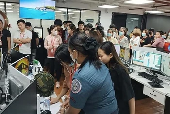 Nhà chức trách Philippines đột kích cơ sở thành lập nhóm Clark Sun Valley Hub ở tỉnh Pampanga hôm 4/5. (Nguồn: Nhóm chống tội phạm mạng của Cảnh sát quốc gia Philippines)