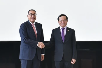Phó Thủ tướng Trần Lưu Quang và Thủ tướng Ai Cập Mostafa Madbouly. Ảnh: BNG