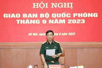 Đại tướng Phan Văn Giang phát biểu chỉ đạo tại hội nghị. Ảnh: Bộ Quốc phòng