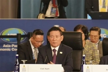 Bộ trưởng Hồ Đức Phớc tại Hội nghị Bộ trưởng Tài chính APEC năm 2023 sáng 13/11. (Ảnh: TTXVN)