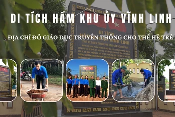 Lễ kết nạp cho đoàn viên và sinh hoạt chuyên đề giáo dục truyền thống tại khuôn viên di tích Hầm khu ủy Vĩnh Linh. Ảnh: Đoàn Thanh niên Vĩnh Linh