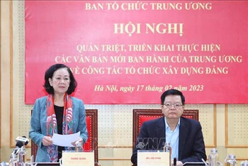 Trưởng Ban Tổ chức Trung ương Trương Thị Mai phát biểu chỉ đạo Hội nghị. (Ảnh: TTXVN) 