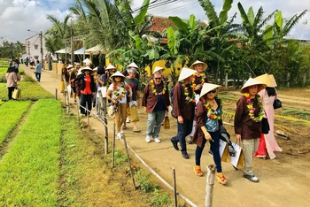 Khách du lịch tham quan làng rau Trà Quế, tỉnh Quảng Nam. (Ảnh: H.T)