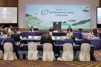 Hội nghị các Bộ trưởng Nông nghiệp Nhóm các nền công nghiệp phát triển hàng đầu thế giới (G7) tại thành phố Miyazaki, Tây Nam Nhật Bản, ngày 22/4. (Ảnh: Kyodo/TTXVN)
