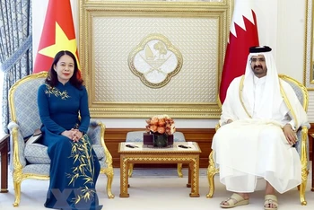 Phó Chủ tịch nước Võ Thị Ánh Xuân và Phó Quốc vương Qatar H.H. Sheikh Abdullah Bin Hamad Al Thani tại buổi hội đàm. (Ảnh: Lâm Khánh/TTXVN)