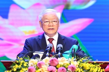 Tổng Bí thư Nguyễn Phú Trọng phát biểu tại buổi lễ. (Ảnh: Đăng Khoa)