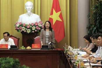 Phó Chủ tịch nước Võ Thị Ánh Xuân phát biểu tại buổi họp.