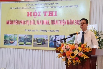 Giám đốc Trung tâm Quản lý giao thông công cộng thành phố Hà Nội Nguyễn Hoàng Hải phát biểu khai mạc hội thi.