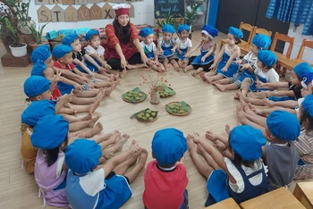 Hoạt động giáo dục của cô trò Trường mầm non Âu Cơ 1, huyện Việt Yên (Bắc Giang). (Ảnh: Đặng Giang)