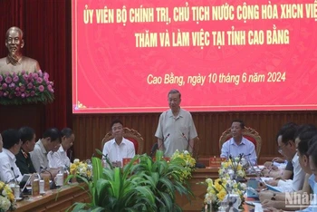 Chủ tịch nước Tô Lâm phát biểu ý kiến trong buổi làm việc với lãnh đạo chủ chốt tỉnh Cao Bằng.