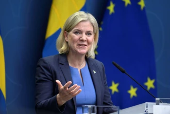 Thủ tướng Thụy Điển Magdalena Andersson phát biểu tại cuộc họp báo ở Stockholm, ngày 14/9/2022. (Ảnh: Reuters)