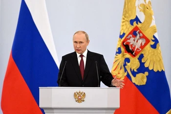Tổng thống Nga Putin phát biểu trong lễ ký thỏa thuận tại Điện Kremlin, ngày 30/9/2022. (Ảnh: Reuters)