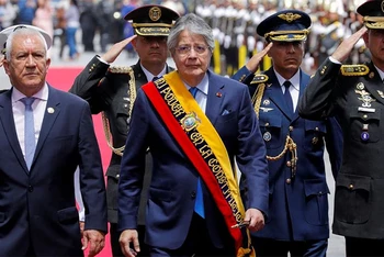 Tổng thống Ecuador Guillermo Lasso chuẩn bị có bài phát biểu trước cả nước, ngày 24/5/2023. (Ảnh: Reuters)