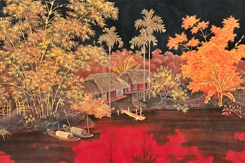 Tác phẩm “Làng ven sông” của họa sĩ Trần Phúc Duyên.