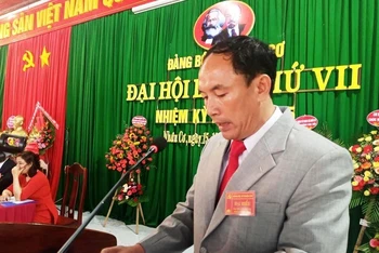 Ông Lê Quang Trường phát biểu tại Đại hội Đảng bộ xã Nhân Cơ lần thứ VII, nhiệm kỳ 2020-2025.