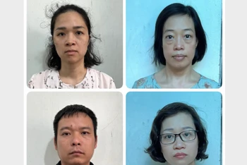 4 trong số 8 bị can (từ trái sang phải, từ trên xuống dưới): Nguyễn Nhật Linh; Đỗ Thị Hoa; Nguyễn Quý Khái; Bùi Thị Mai Hương.