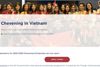 Giao diện trang đăng ký học bổng Chevening