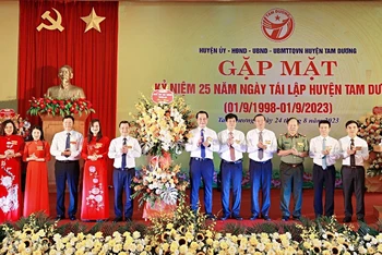 Các đồng chí lãnh đạo tỉnh Vĩnh Phúc chúc mừng huyện Tam Dương.
