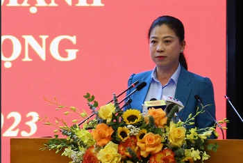 Đồng chí Lê Thị Kim Dung, Phó Bí thư thường trực Tỉnh ủy, Chủ tịch Hội đồng nhân dân tỉnh phát biểu khai mạc hội nghị.