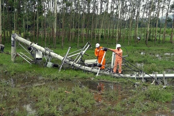 Nhiều cột điện trên địa bàn huyện Sơn Dương bị gãy đổ.