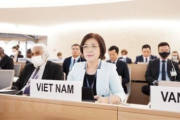Đại sứ Lê Thị Tuyết Mai dự Khóa họp lần thứ 51 của Hội đồng Nhân quyền Liên hợp quốc. (Ảnh: TTXVN)
